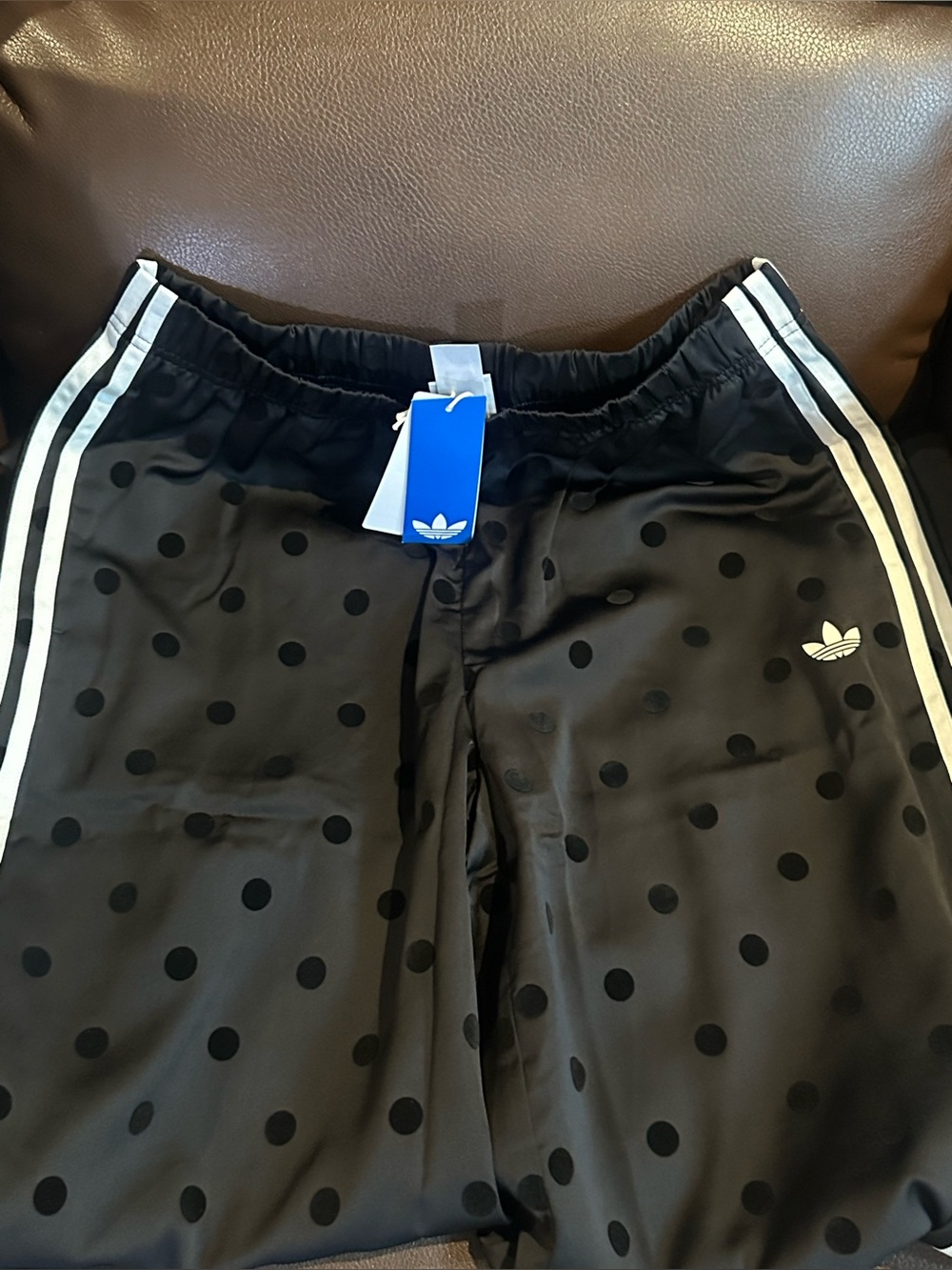 adidas Black Polka Dot Wide-Leg Track Pants with White Stripes - Picture 3 of 5